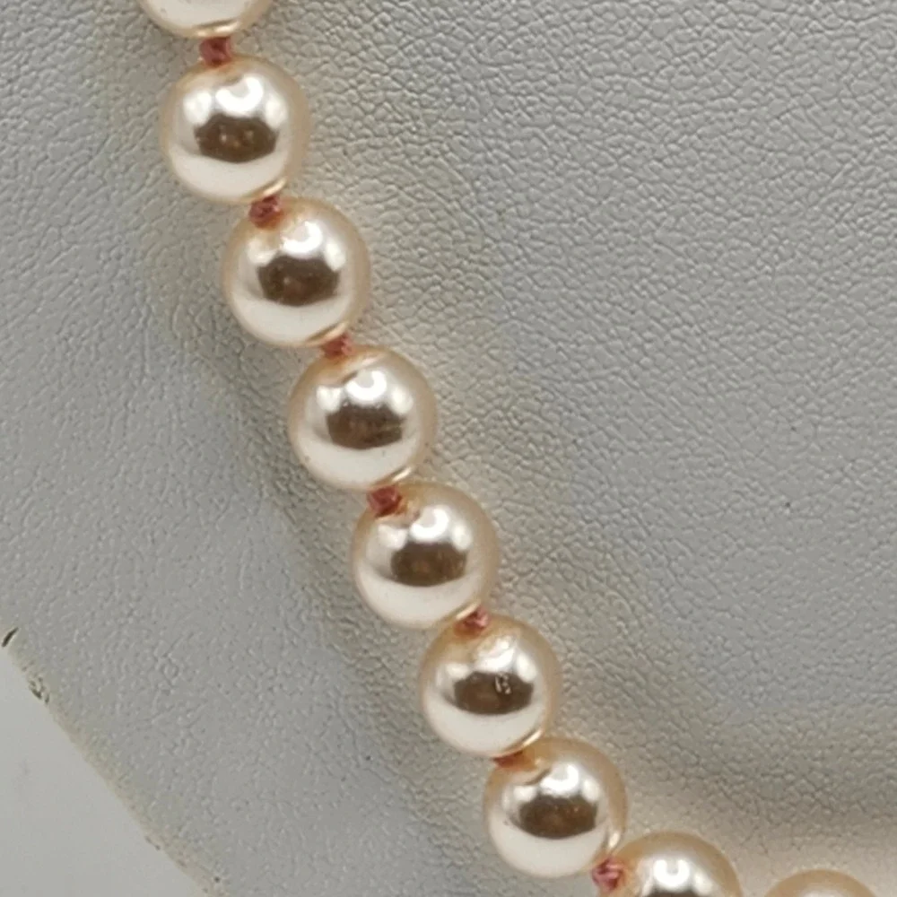 Vintage Pink Champagne Glass Pearl‎ Knotted Strand Necklace Gold Tone Filigree